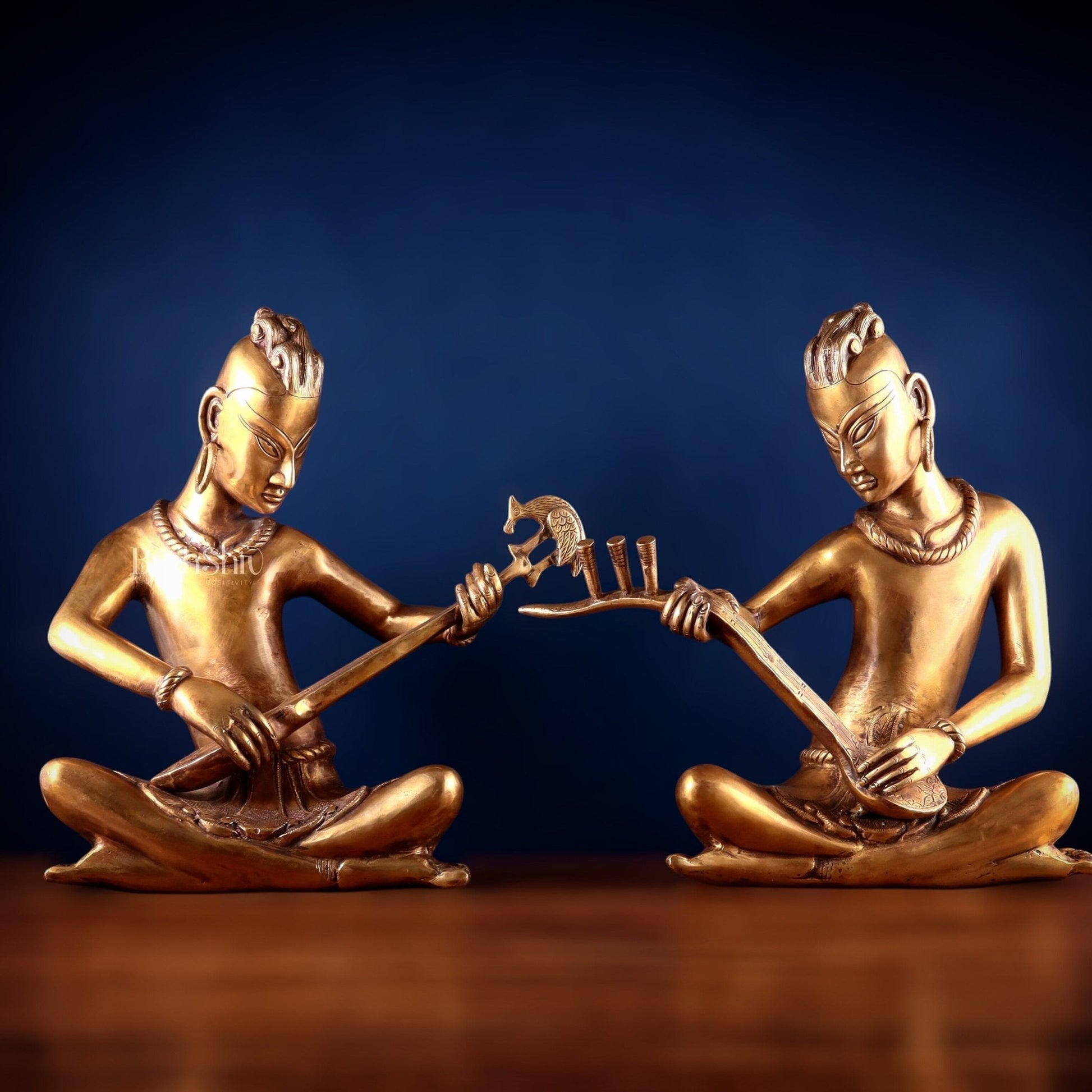 Brass Set of 2 Tansen Musicians – 18 Inch | 100% Certified Copper & Brass - Sama Homes Idol - Brass Sculpture - Eco-friendly - Sama Homes