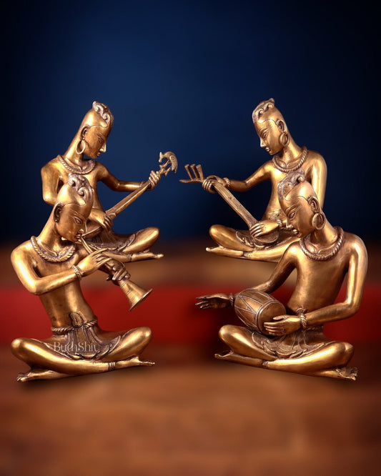 Brass Set of 4 Tansen Musicians – 18 Inch | 100% Certified Copper & Brass - Sama Homes Idol - Brass Sculpture