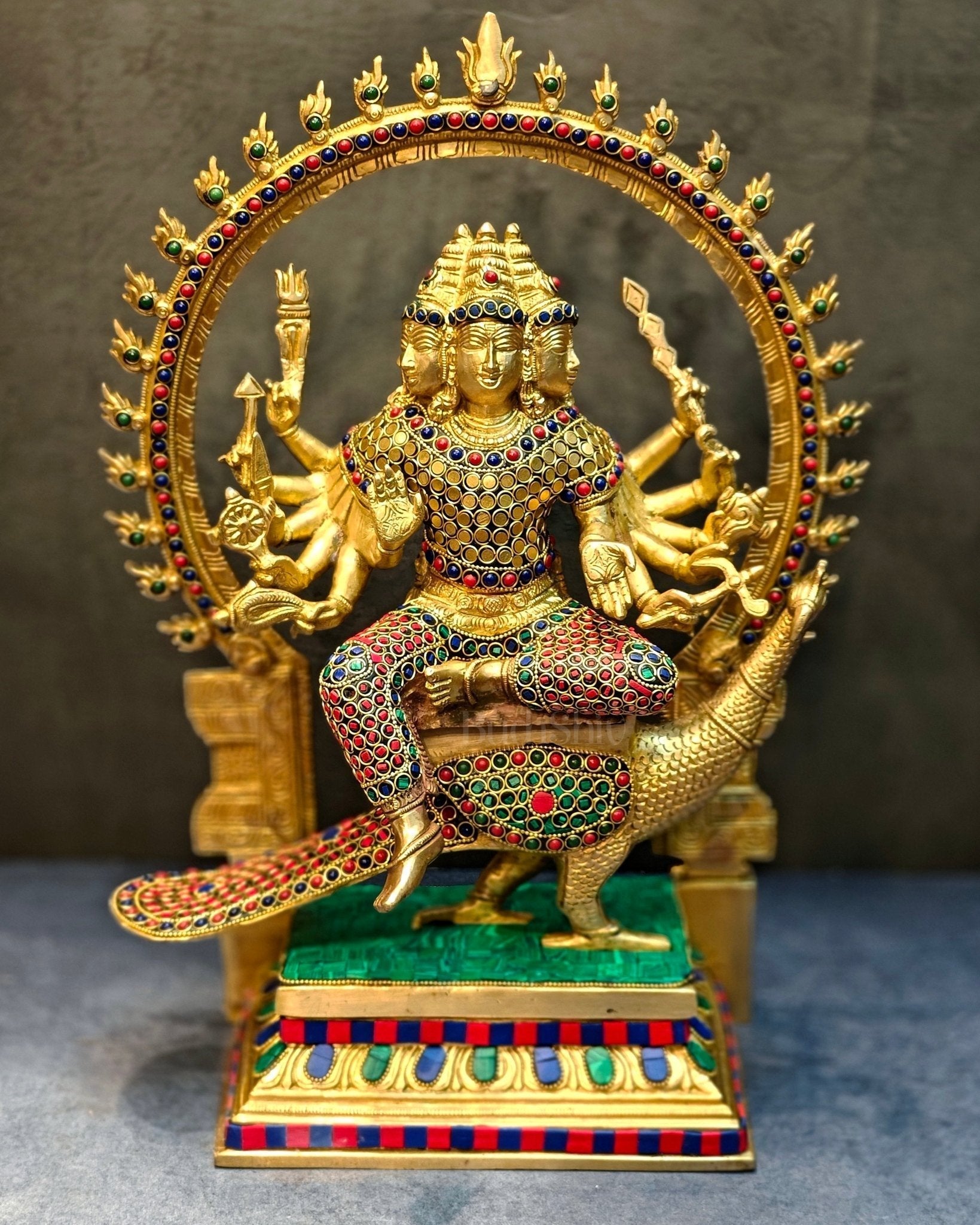Brass Shanmukha Kartikeya Kumaraswamy Statue 18" | 100% Certified Copper & Brass - Sama Homes Idol - Brass Sculpture - Eco-friendly - Sama Homes