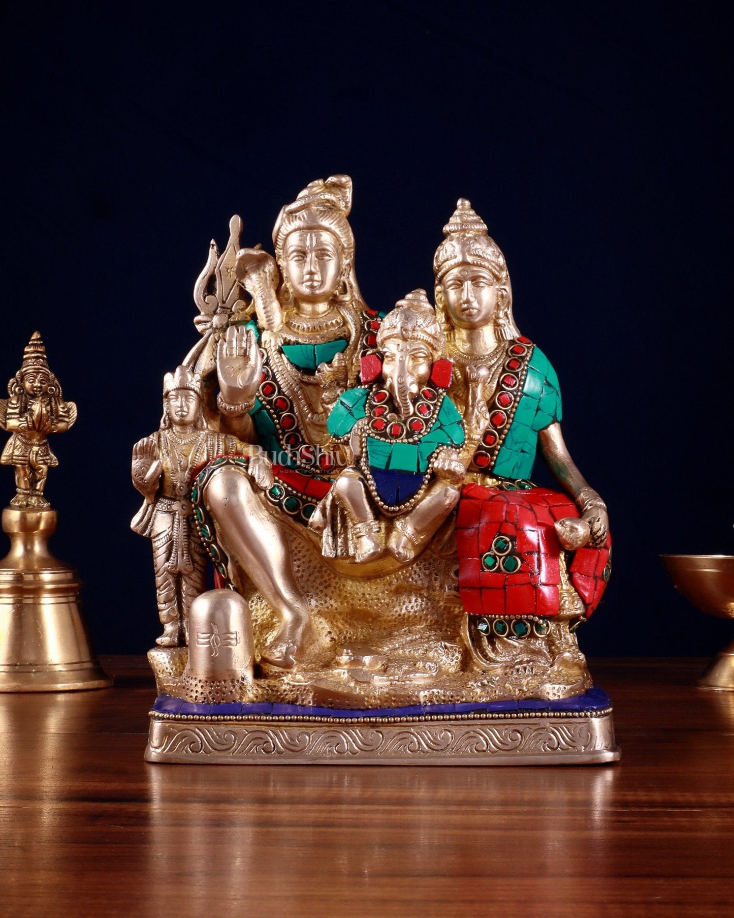 Brass Shiv Parivaar | 8" Height | 100% Certified Copper & Brass - Sama Homes Idol - Brass Sculpture