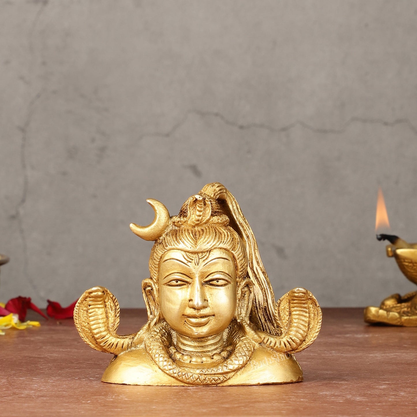 Brass Shiva Bust Face Idol - 4-inch | 100% Certified Copper & Brass - Sama Homes Idol - Brass Sculpture