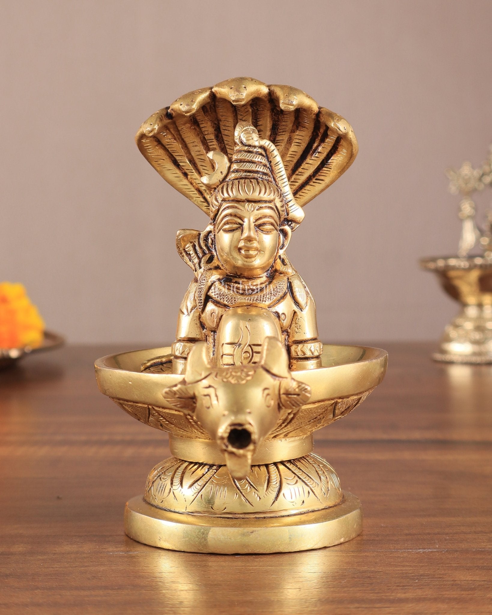 Brass Shiva Lingam with Shiva Face | 5.5" Height | 100% Certified Copper & Brass - Sama Homes Idol - Brass Sculpture - Eco-friendly - Sama Homes