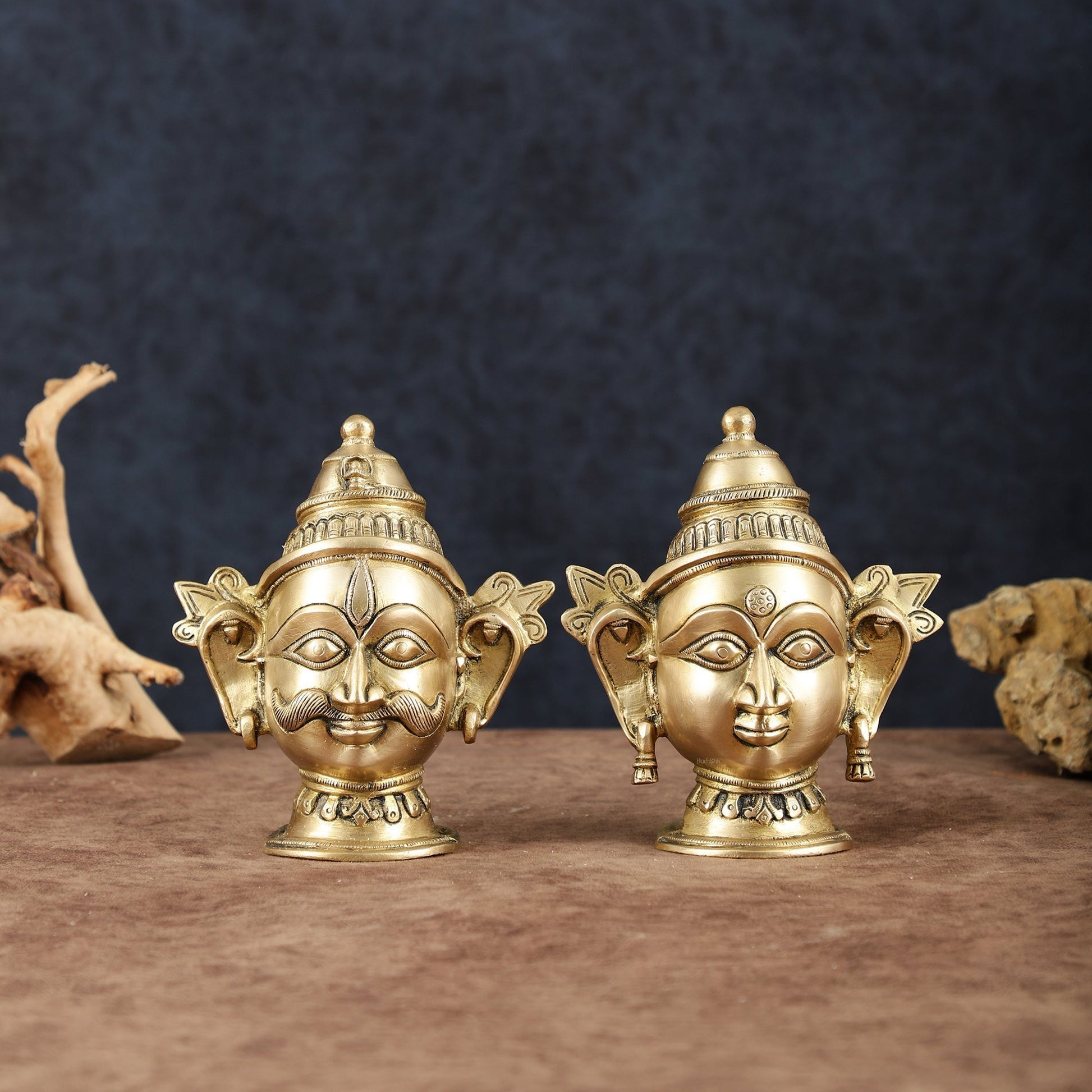 Brass Shiv Gauri Mukhlingam Head Idols – 7" Height, Pair | 100% Certified Copper & Brass - Sama Homes Idol - Brass Sculpture - Eco-friendly - Sama Homes