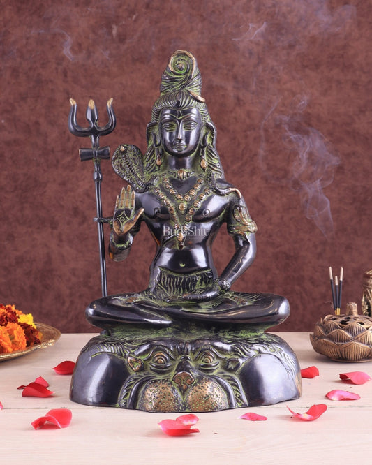 Brass Shiva Statue Duel tone black and green 13" | 100% Certified Copper & Brass - Sama Homes Idol - Brass Sculpture