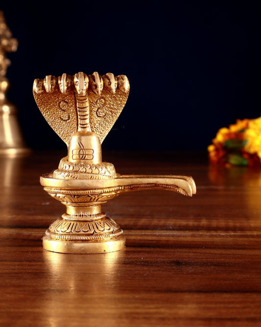 Brass Shivling 4" | 100% Certified Copper & Brass - Sama Homes Idol - Brass Sculpture