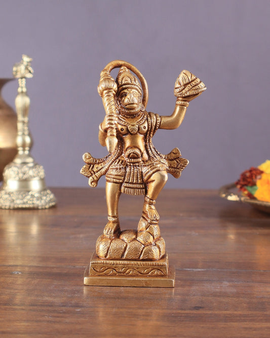 Brass Small Sanjeevani Mountain Hanuman Idol 4.5 inch | 100% Certified Copper & Brass - Sama Homes Idol - Brass Sculpture