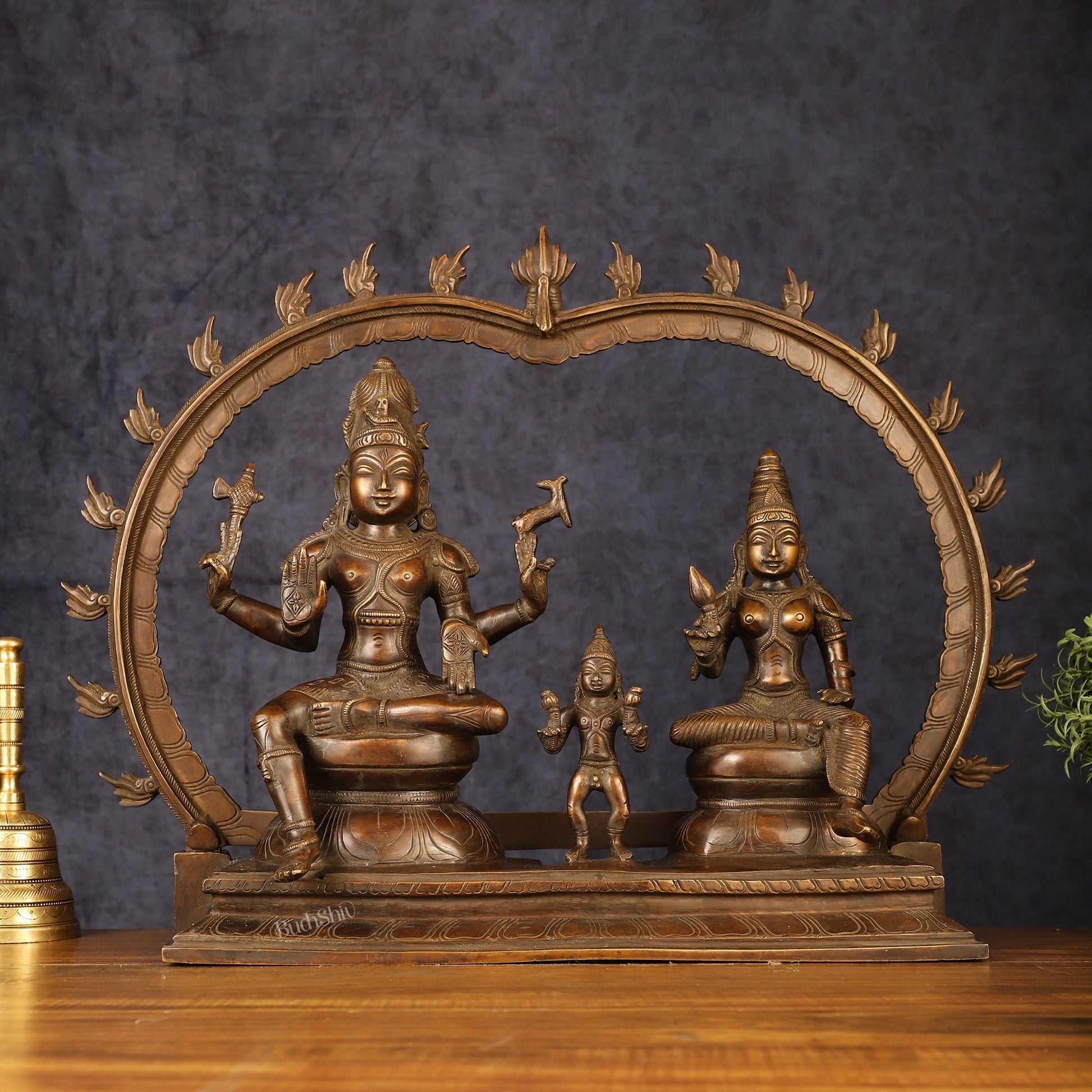 Brass Somaskandar Statue | Lord Shiva, Devi Parvati with Kartikeya 22" | 100% Certified Copper & Brass - Sama Homes Idol - Brass Sculpture - Eco-friendly - Sama Homes