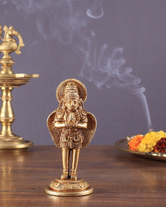 Brass standing Garuda Idol 4 inch anjali mudra | 100% Certified Copper & Brass - Sama Homes Idol - Brass Sculpture