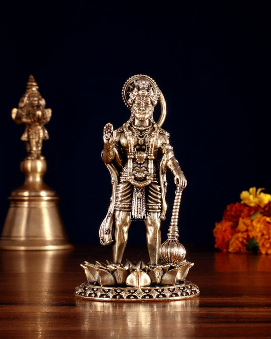 Brass Standing Hanuman Idol – Superfine Carvings, 4 Inch | 100% Certified Copper & Brass - Sama Homes Idol - Brass Sculpture