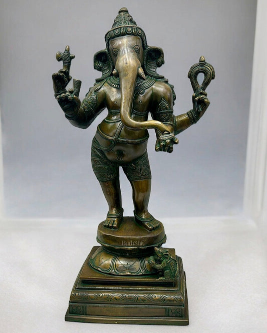 Brass Standing Lord Ganesha Statue - 18 " Chola | 100% Certified Copper & Brass - Sama Homes Idol - Brass Sculpture