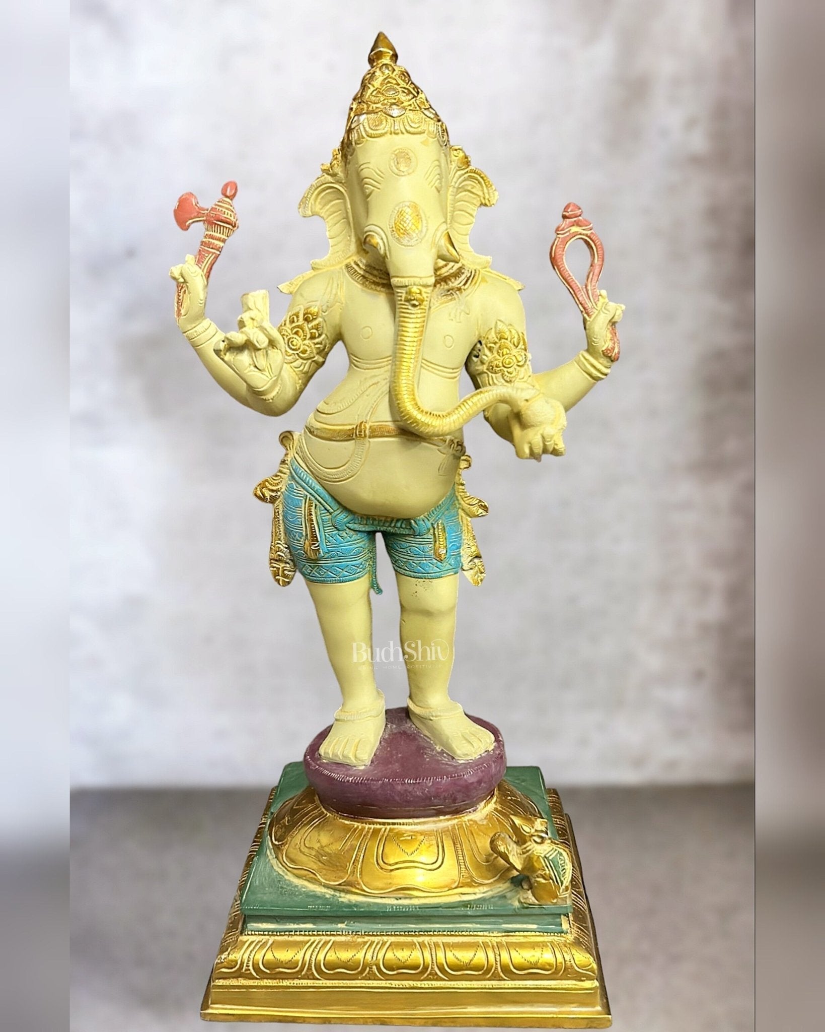 Brass Standing Lord Ganesha Statue - 20 " | 100% Certified Copper & Brass - Sama Homes Idol - Brass Sculpture - Eco-friendly - Sama Homes