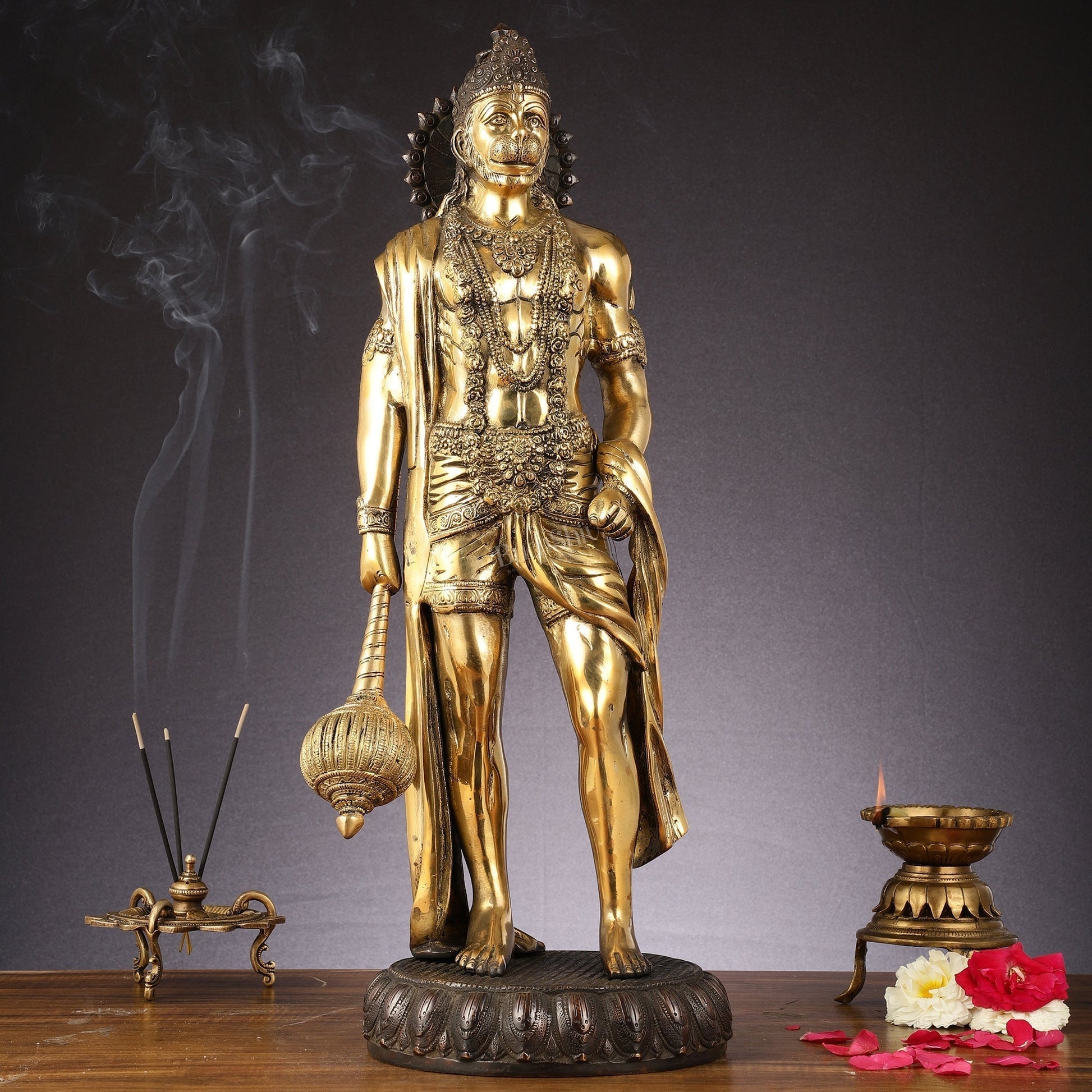 Brass Standing Lord Hanuman idol 24" Height | 100% Certified Copper & Brass - Sama Homes Idol - Brass Sculpture - Eco-friendly - Sama Homes