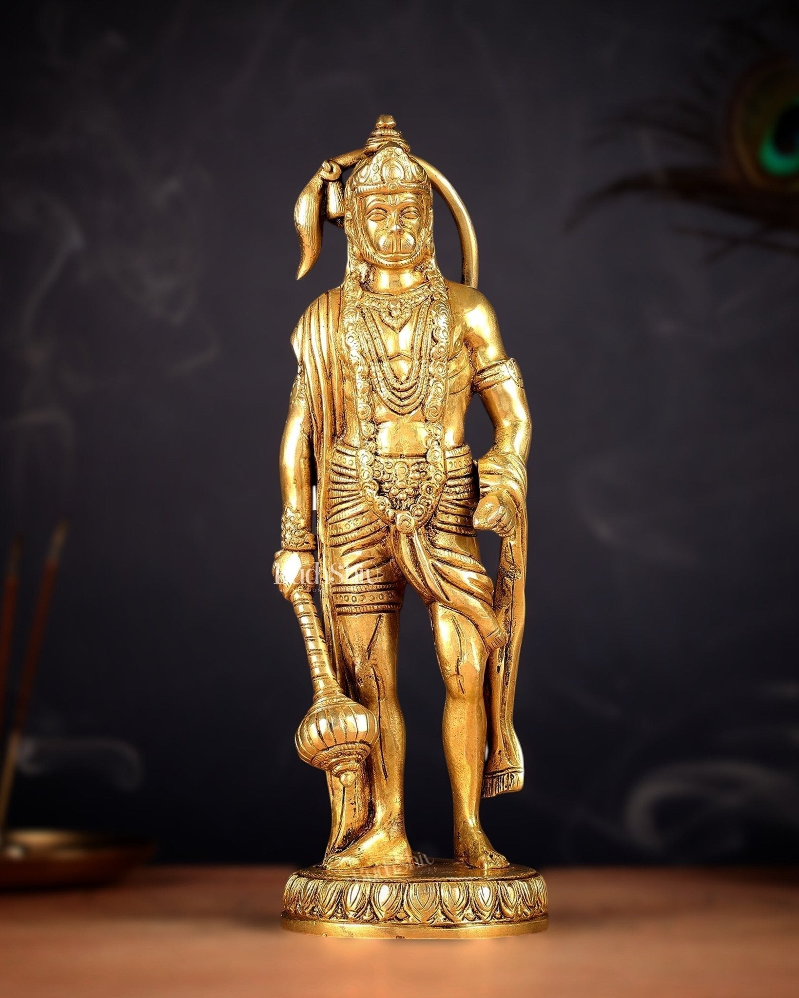 Brass standing Lord Hanuman Statue | 10" enhanced carvings | 100% Certified Copper & Brass - Sama Homes Idol - Brass Sculpture - Eco-friendly - Sama Homes
