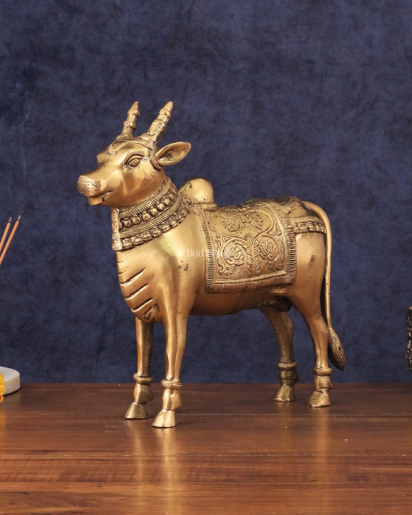 Brass Standing Nandi Statue in Golden Tone - 16" | 100% Certified Copper & Brass - Sama Homes Idol - Brass Sculpture