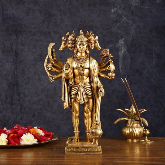 Brass Standing Panchmukhi Hanuman idol 14" | 100% Certified Copper & Brass - Sama Homes Idol - Brass Sculpture