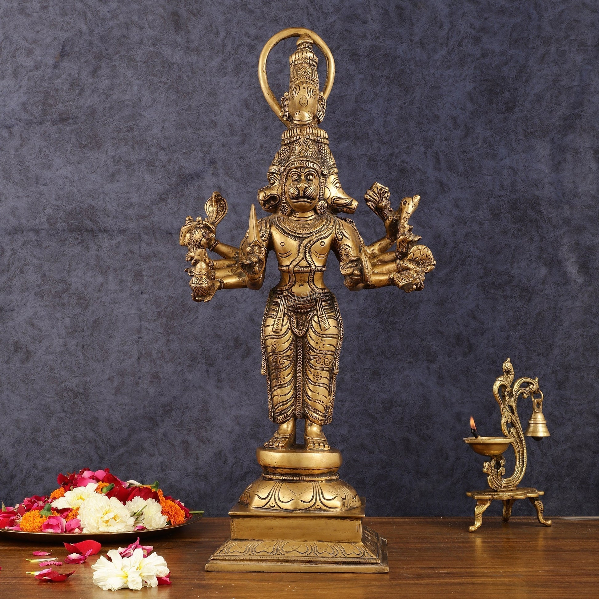 Brass Standing Panchmukhi Hanuman Statue 22 inch | 100% Certified Copper & Brass - Sama Homes Idol - Brass Sculpture - Eco-friendly - Sama Homes