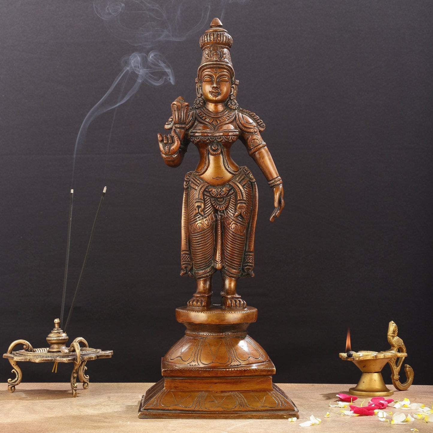 Brass standing Parvati idol 16 inch antique chola design | 100% Certified Copper & Brass - Sama Homes Idol - Brass Sculpture