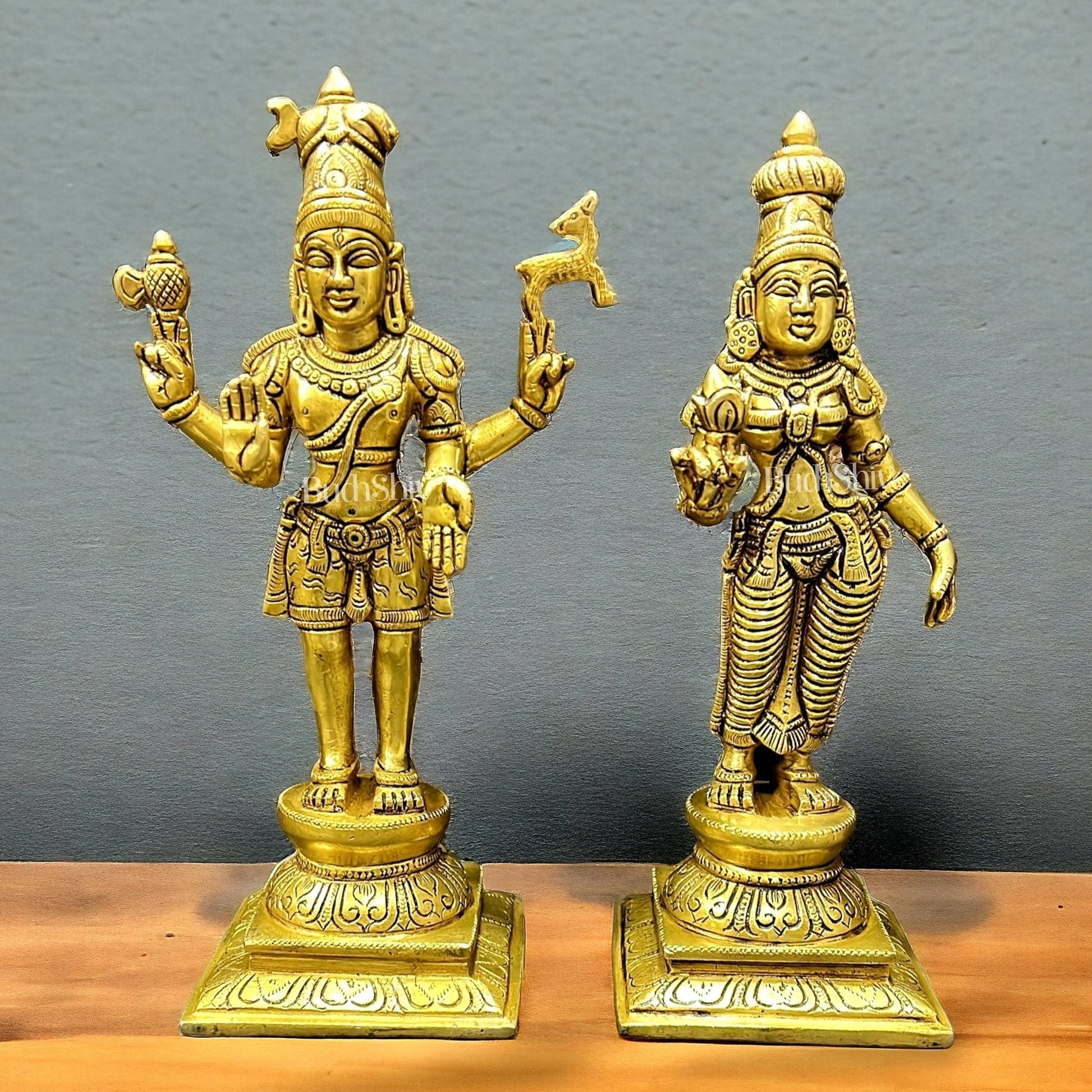 Brass Standing Shiva and Parvati 11 inch | 100% Certified Copper & Brass - Sama Homes Idol - Brass Sculpture - Eco-friendly - Sama Homes