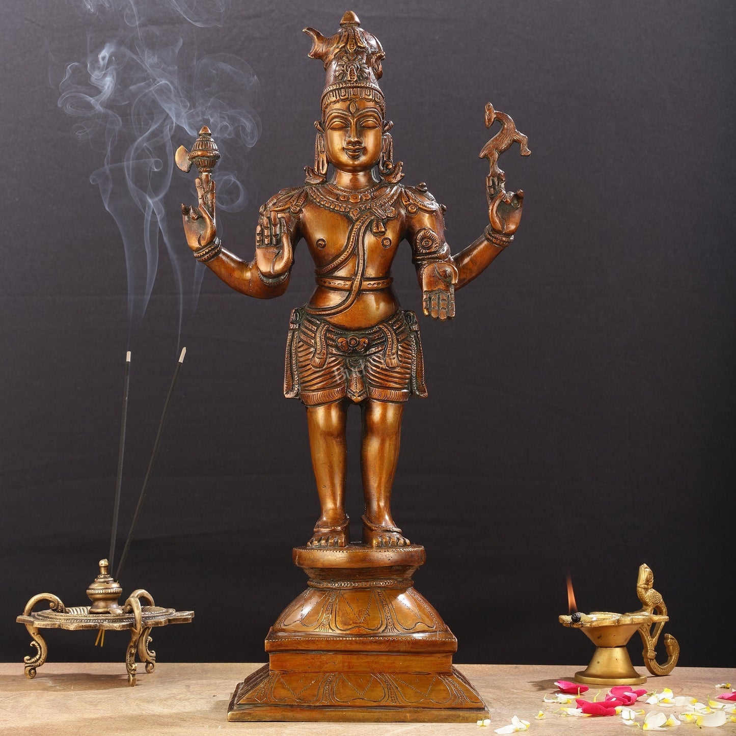 Brass Standing Shiva Pashupatinath Statue 18 inch | 100% Certified Copper & Brass - Sama Homes Idol - Brass Sculpture