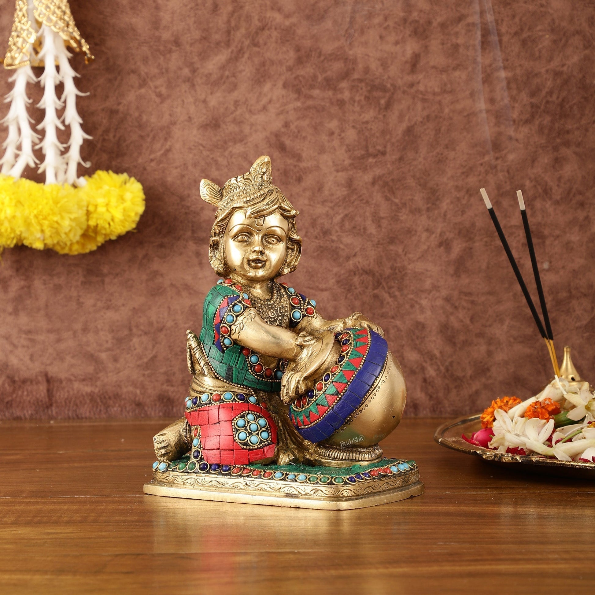 Brass Statue of Lord Krishna as Bal Gopal - 7" Tall | 100% Certified Copper & Brass - Sama Homes Idol - Brass Sculpture - Eco-friendly - Sama Homes