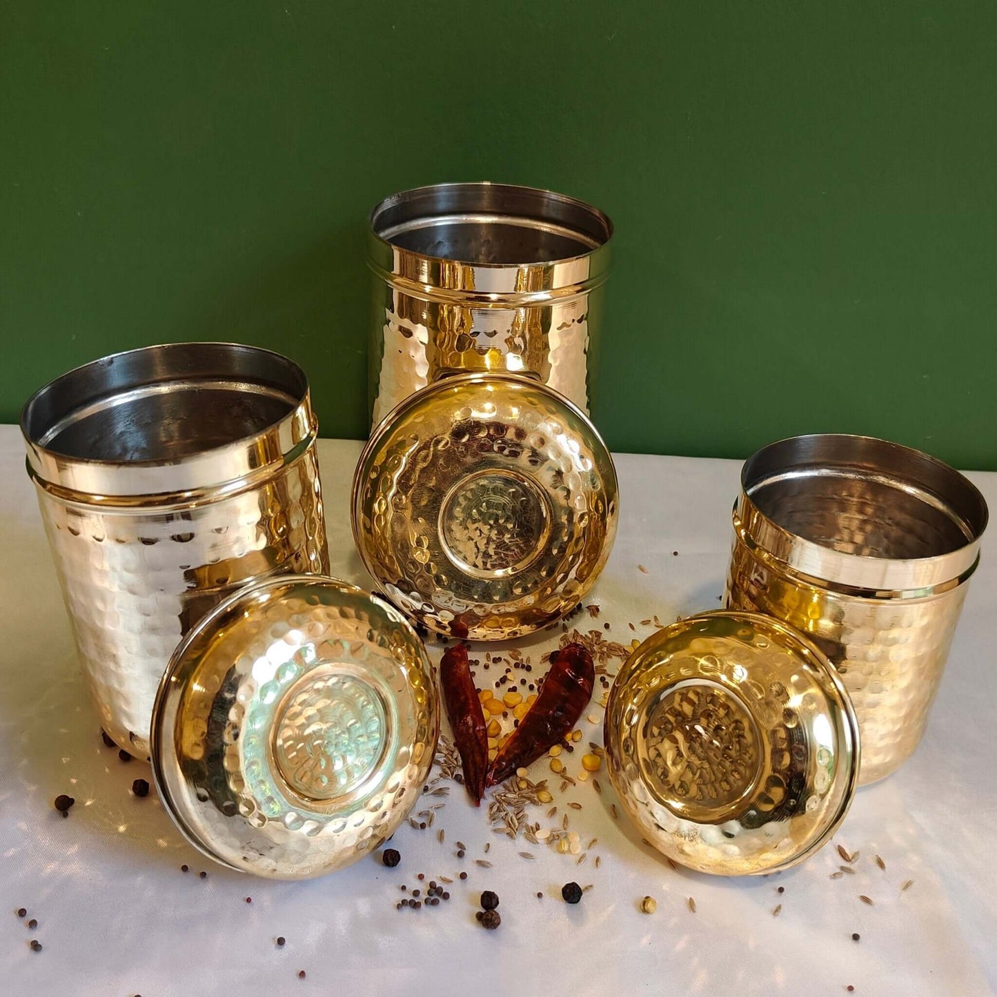 Brass Storage Canister Hammered - Combo Set of 3 - Sama Homes