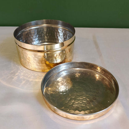 Brass Storage Dabba Hammered Container - Sama Homes