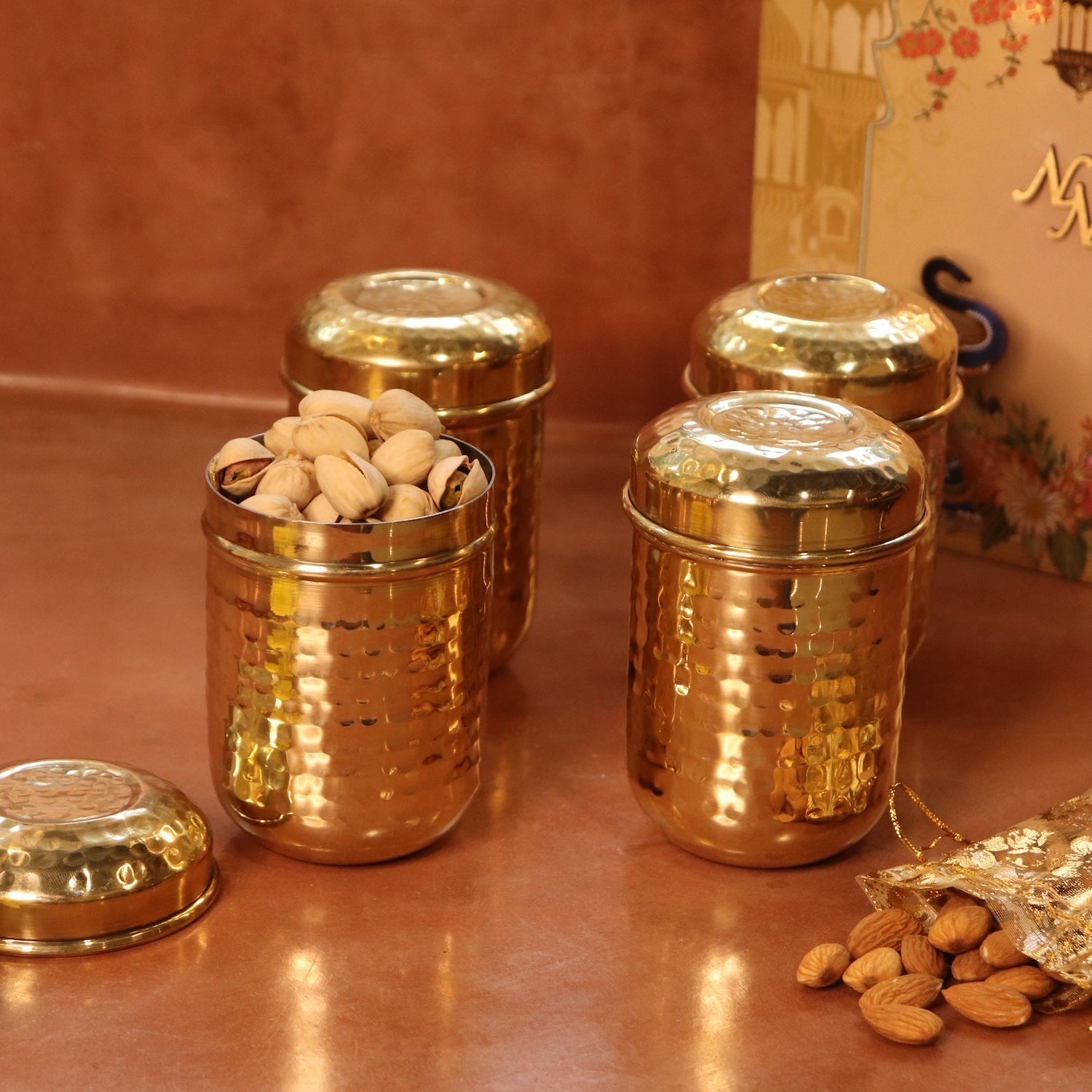 Brass Storage Canister Hammered - Small (Set of 2) - Sama Homes - Eco-friendly - Sama Homes
