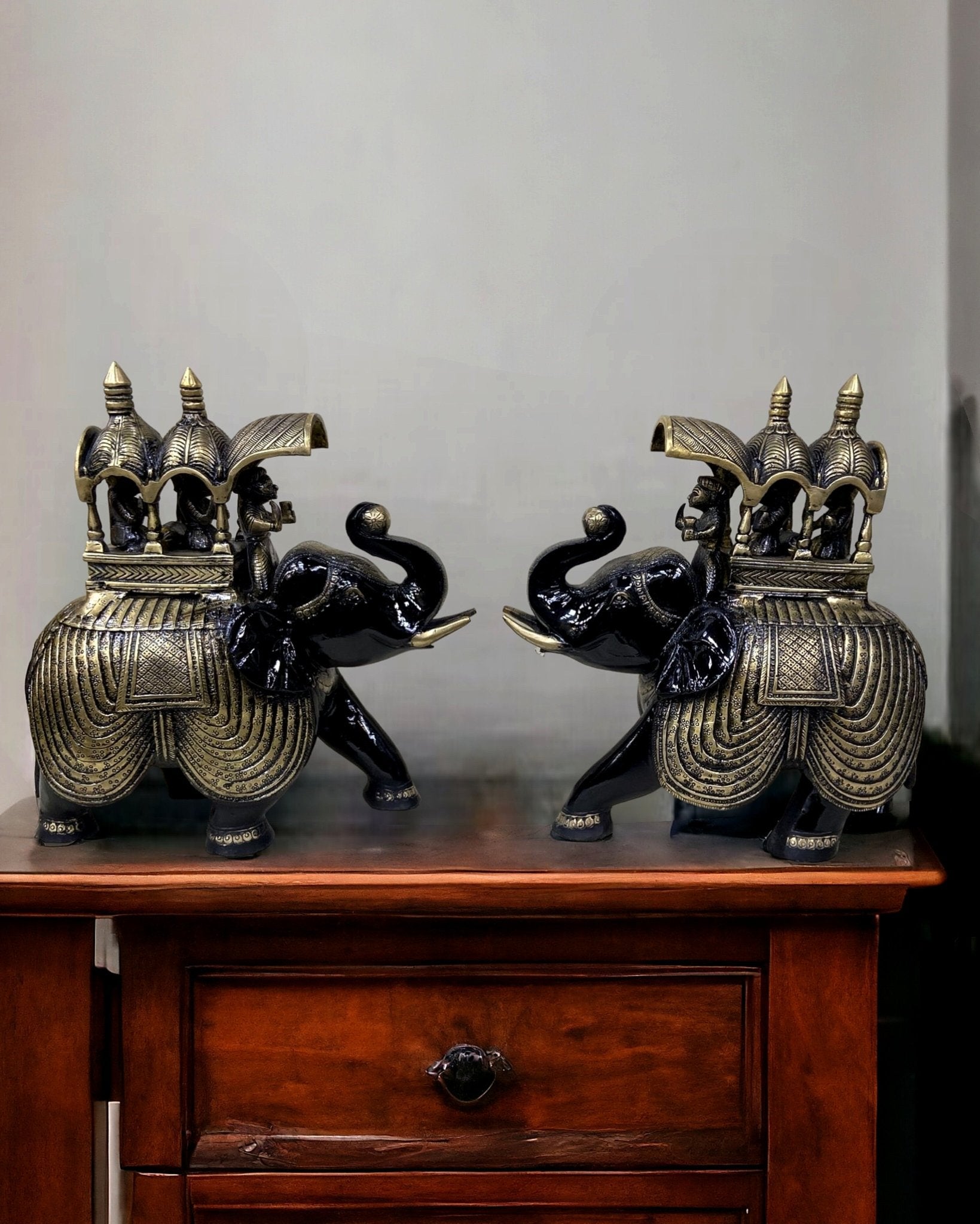 Brass Superfine Ambari Elephant pair 12" - Eco-friendly - Sama Homes