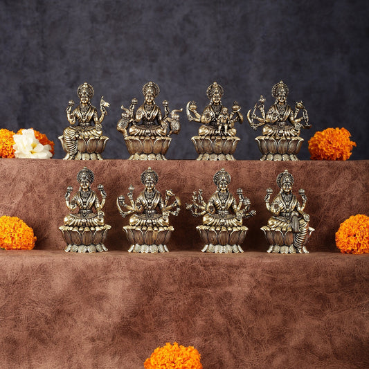 Brass Superfine Ashtalakshmi Idols - 3 Inch, Eight Forms of Goddess Lakshmi | 100% Certified Copper & Brass - Sama Homes Idol - Brass Sculpture