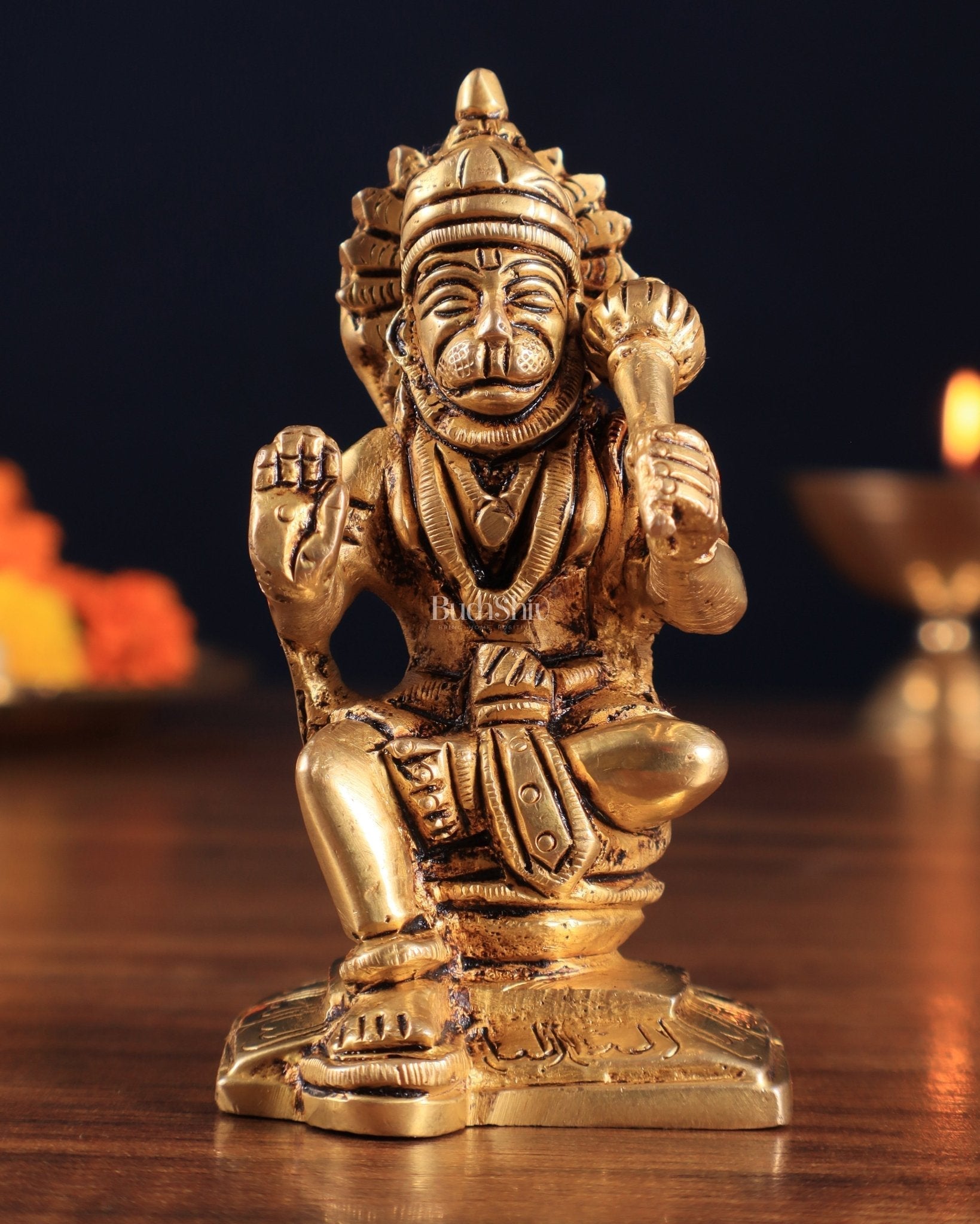 Brass Superfine Blessing Hanuman Idol 3.5" – Symbol of Strength & Devotion | 100% Certified Copper & Brass - Sama Homes Idol - Brass Sculpture - Eco-friendly - Sama Homes