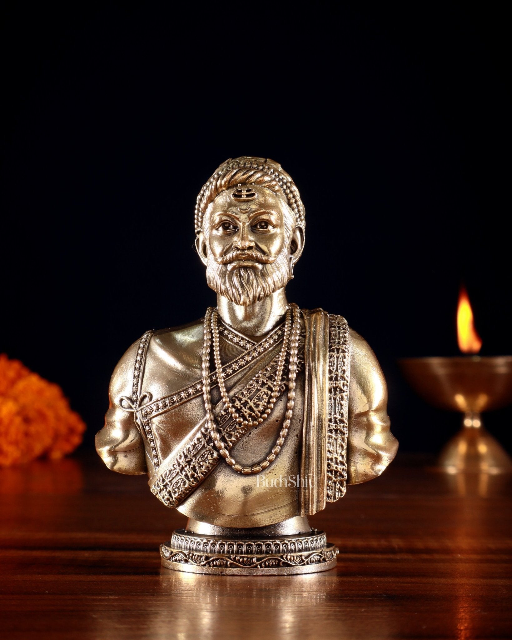 Brass Superfine Chatrapati Shivaji Maharaj Bust statue – 4” Height | 100% Certified Copper & Brass - Sama Homes Idol - Brass Sculpture - Eco-friendly - Sama Homes