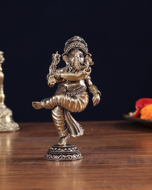 Brass Superfine Dancing Ganesha Idol 6 inch | 100% Certified Copper & Brass - Sama Homes Idol - Brass Sculpture