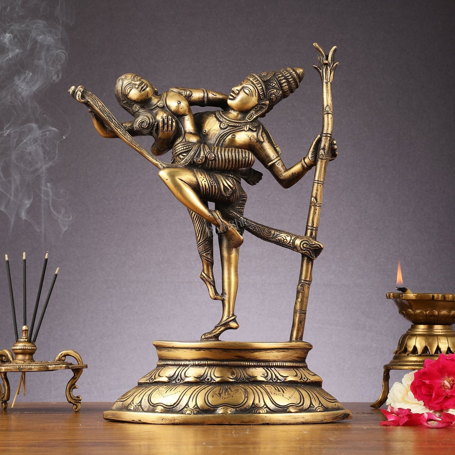 Brass Superfine Dancing Rati and Kaamdeva 13 inch | 100% Certified Copper & Brass - Sama Homes Idol - Brass Sculpture