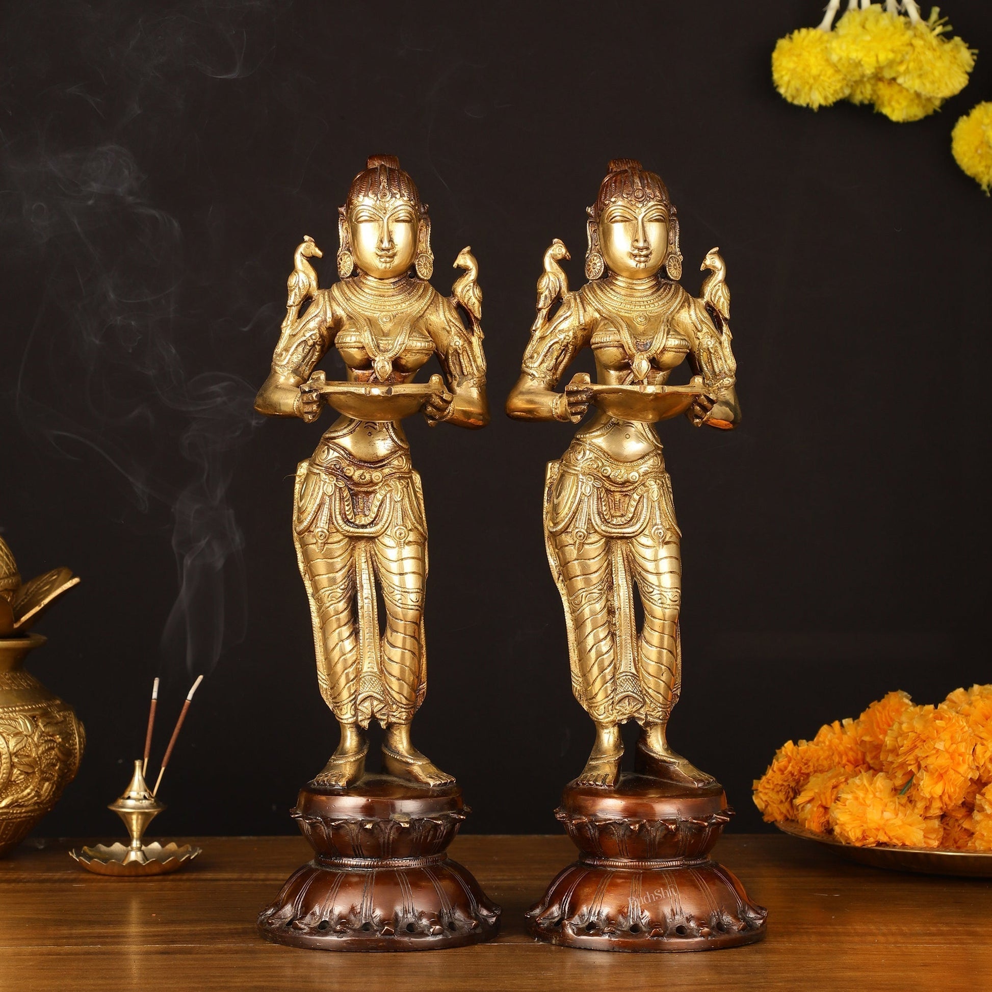 Brass Superfine Deep Lakshmi Pavaai Vilakku - 15" Lady with Diyas | 100% Certified Copper & Brass - Sama Homes Idol - Brass Sculpture - Eco-friendly - Sama Homes