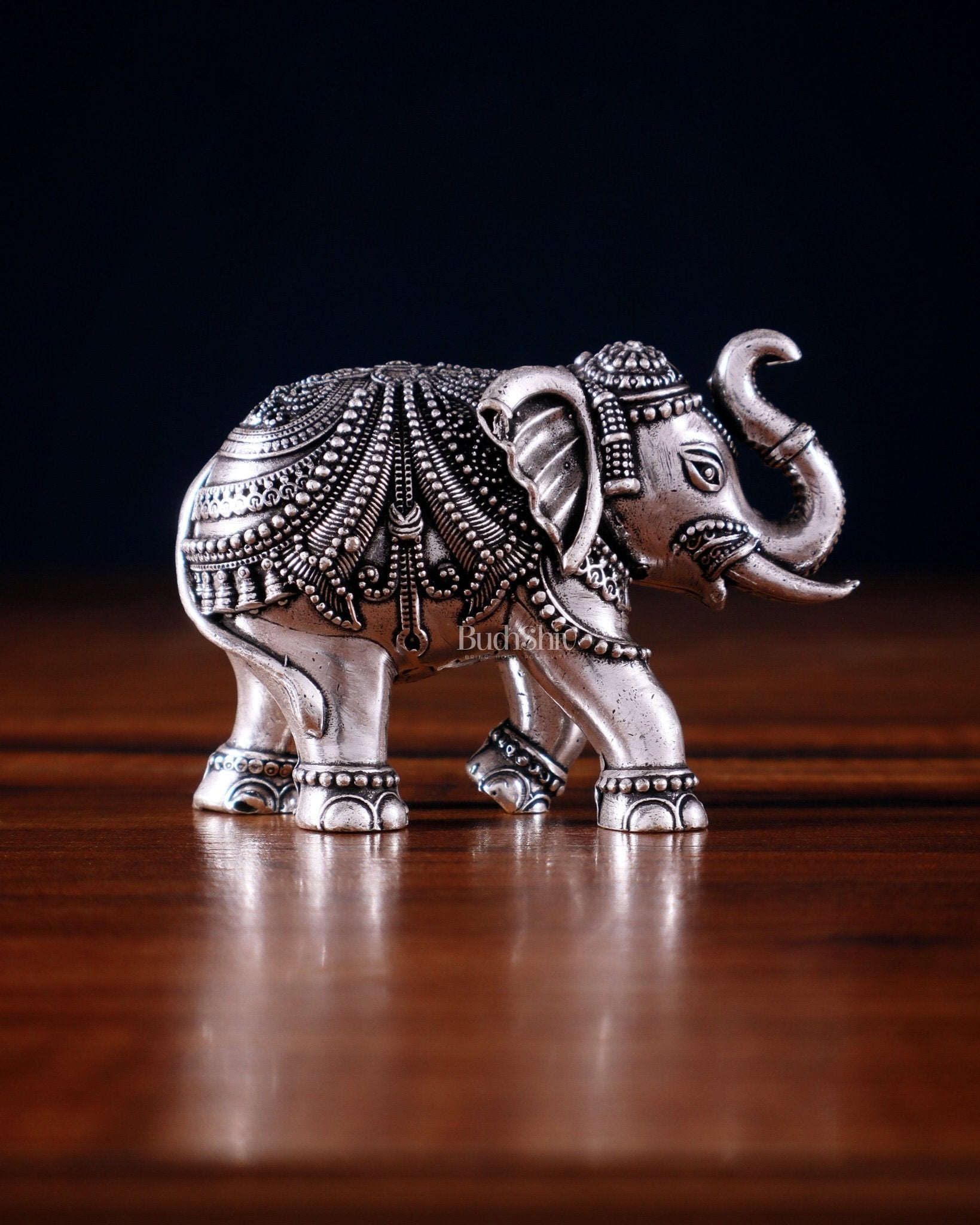 Brass Superfine Elephant Miniature Showpiece 3" silver plated | 100% Certified Copper & Brass - Sama Homes Idol - Brass Sculpture - Eco-friendly - Sama Homes