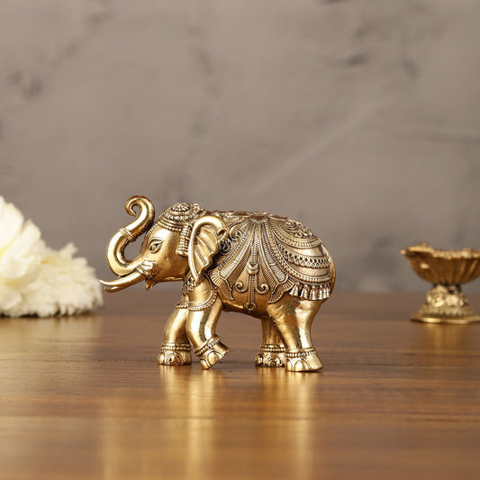 Brass Superfine Elephant Miniature Showpiece 3" | 100% Certified Copper & Brass - Sama Homes Idol - Brass Sculpture