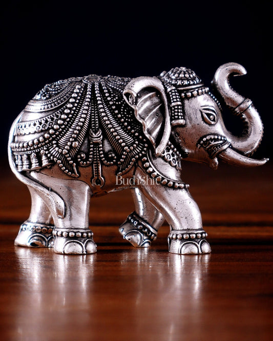 Brass Superfine Elephant Miniature Showpiece 4" silver plated | 100% Certified Copper & Brass - Sama Homes Idol - Brass Sculpture