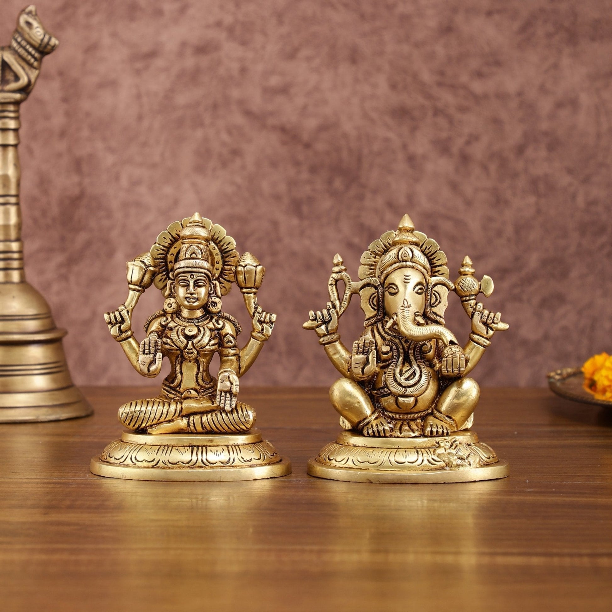 Brass Superfine Ganesh Lakshmi Idols Set | 5-inch | 100% Certified Copper & Brass - Sama Homes Idol - Brass Sculpture - Eco-friendly - Sama Homes
