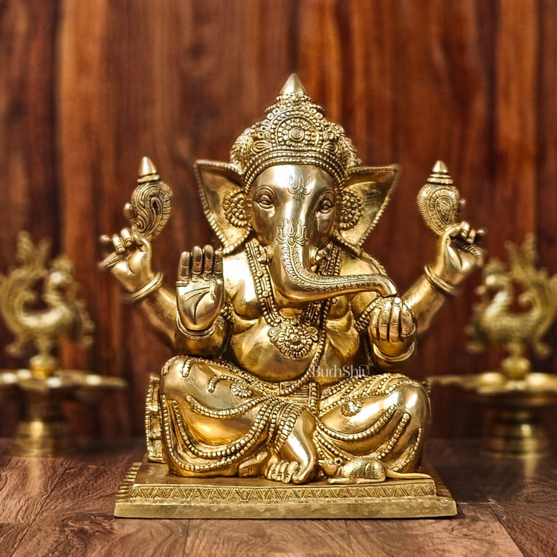 Brass Superfine Ganesha Idol 15" | 100% Certified Copper & Brass - Sama Homes Idol - Brass Sculpture - Eco-friendly - Sama Homes