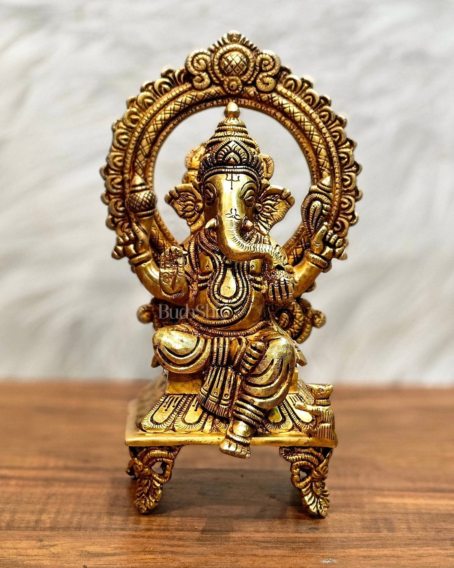 Brass SuperFine Ganesha idol 9.5" | 100% Certified Copper & Brass - Sama Homes Idol - Brass Sculpture
