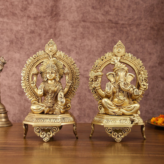Brass Superfine Ganesha Lakshmi 10.5 " | 100% Certified Copper & Brass - Sama Homes Idol - Brass Sculpture
