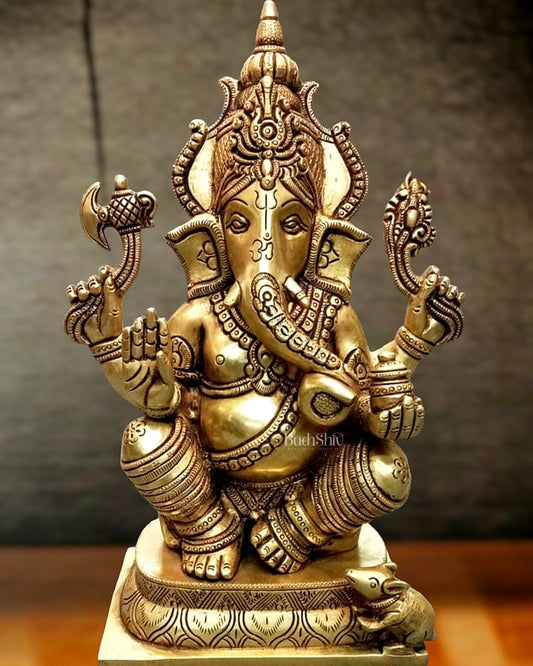 Brass Superfine Ganesha statue 12 inch - Sama Homes Idol - Brass Sculpture