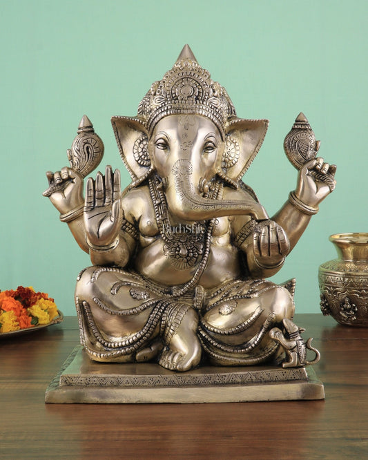 Brass Superfine Ganesha statue 15" matte finish - Sama Homes Idol - Brass Sculpture