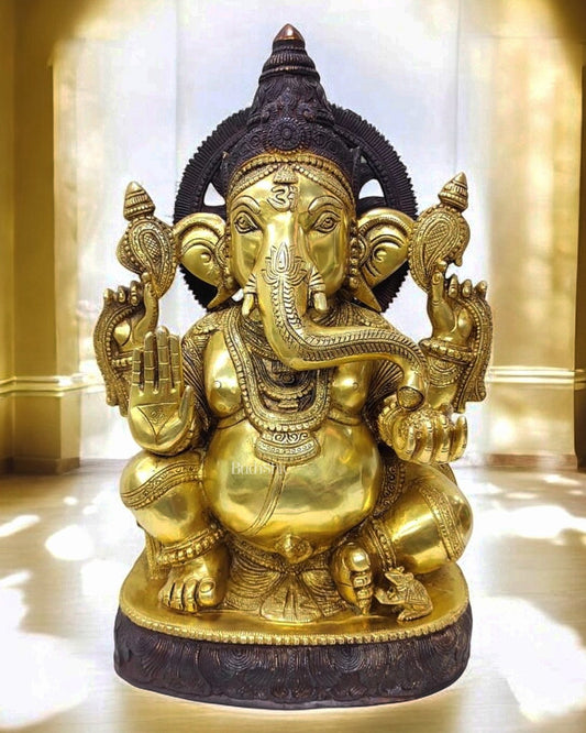 Brass Superfine Ganesha Statue with Sharp Features - 20" - Sama Homes Idol - Brass Sculpture