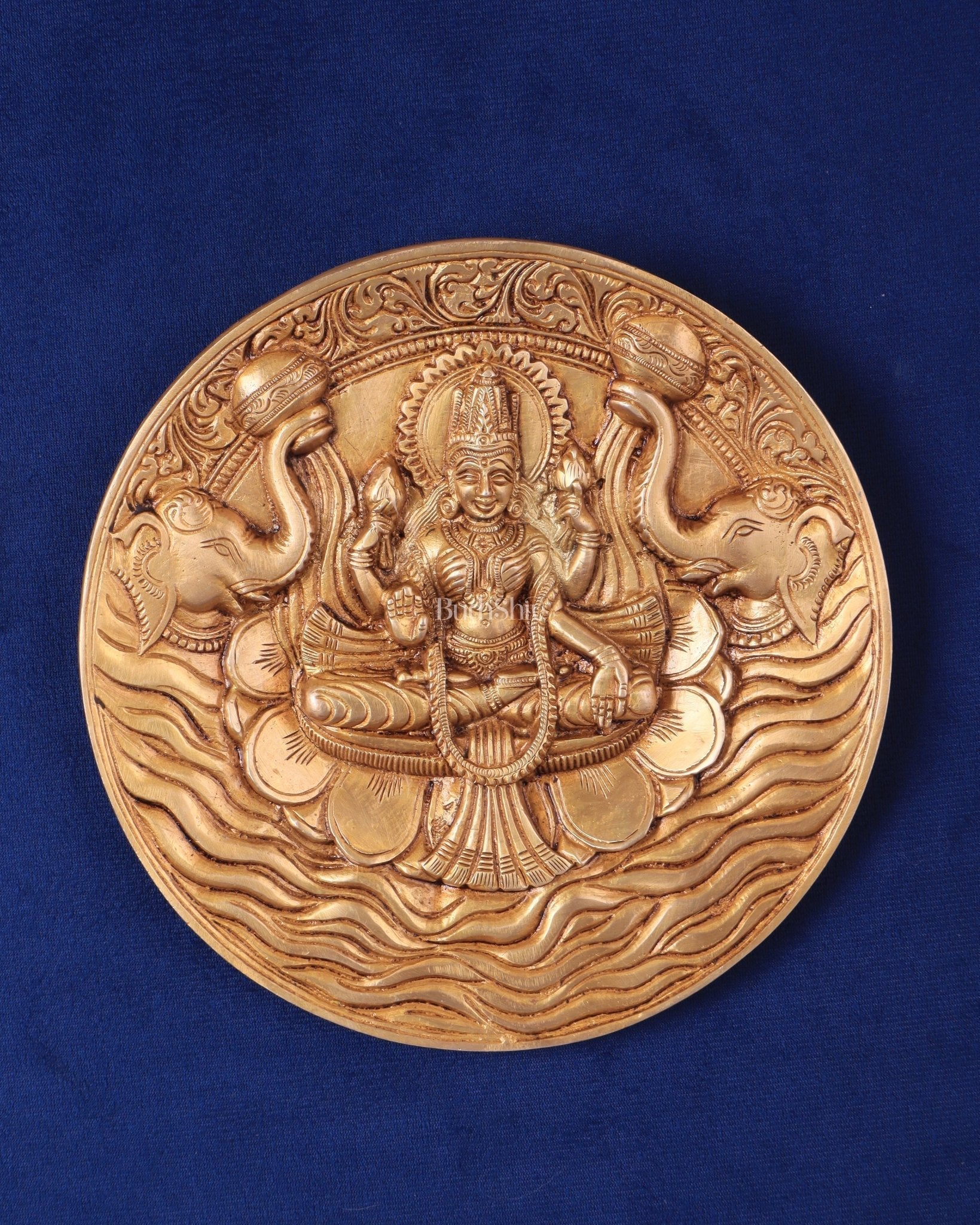 Brass Superfine Goddess Gajalakshmi with Elephants Wall Hanging – Divine Decor - Sama Homes Idol - Brass Sculpture - Eco-friendly - Sama Homes