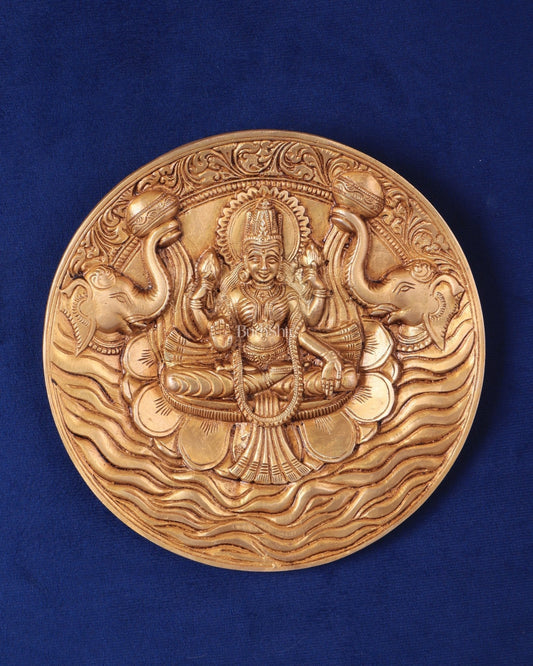 Brass Superfine Goddess Gajalakshmi with Elephants Wall Hanging – Divine Decor - Sama Homes Idol - Brass Sculpture