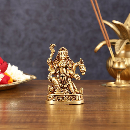 Brass Superfine Goddess Kali with Four Arms Small Idol - 3" Height - Sama Homes Idol - Brass Sculpture