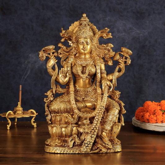 Brass Superfine Goddess Lakshmi Idol | 15 Inch Golden tone - Sama Homes Idol - Brass Sculpture