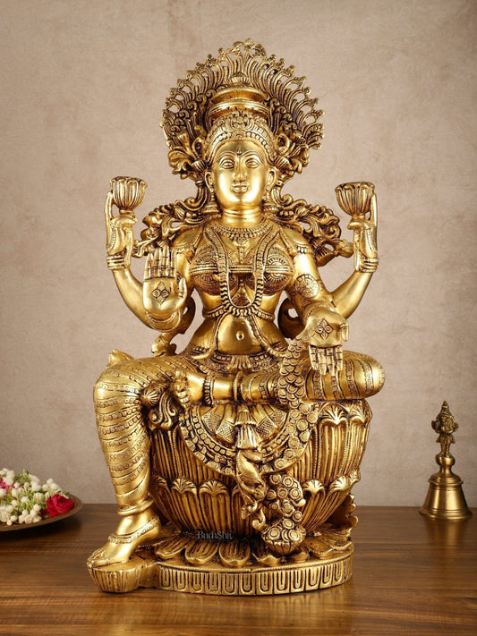 Brass Superfine Goddess Lakshmi Statue | 25x13x7.5 Inches | 26.30 KG - Sama Homes Idol - Brass Sculpture