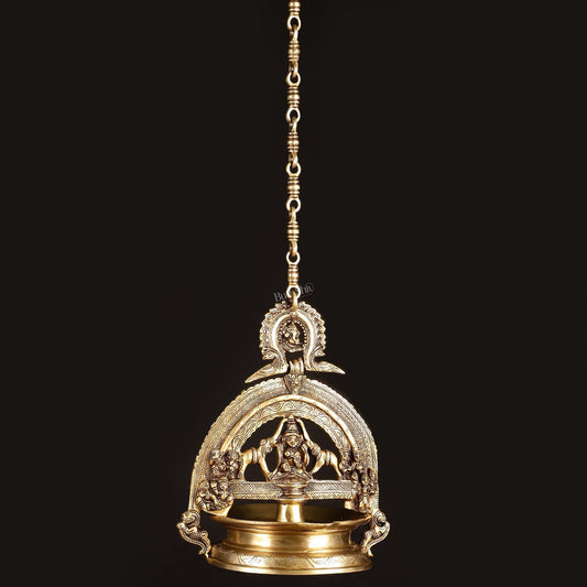 Brass Superfine Hanging Gajalakshmi Oil Lamp - Large Diya with Chain - Sama Homes Idol - Brass Sculpture